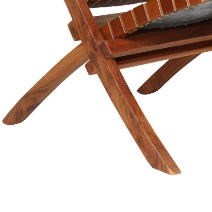 Chaise Pliable Bandes Croisées Cuir Véritable