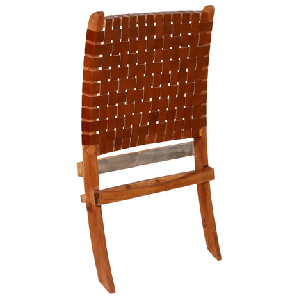 Chaise Pliable Bandes Croisées Cuir Véritable