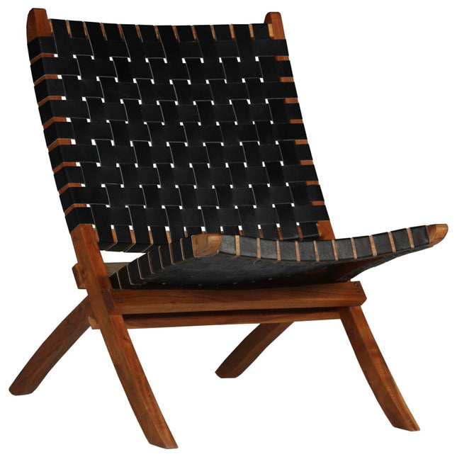 Chaise Pliable Bandes Croisées Cuir Véritable