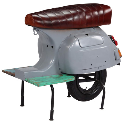 Chaise De Bar Scooter Cuir Véritable Et Bois Recyclé