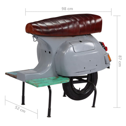 Chaise De Bar Scooter Cuir Véritable Et Bois Recyclé