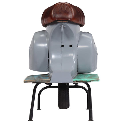 Chaise De Bar Scooter Cuir Véritable Et Bois Recyclé