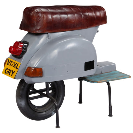 Chaise De Bar Scooter Cuir Véritable Et Bois Recyclé