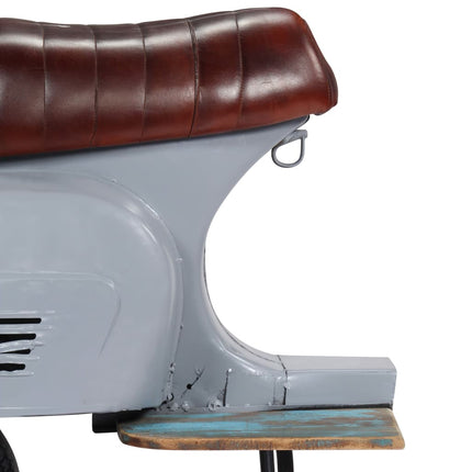 Chaise De Bar Scooter Cuir Véritable Et Bois Recyclé