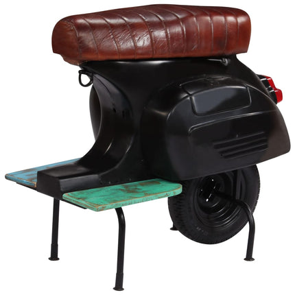Chaise De Bar Scooter Cuir Véritable Et Bois Recyclé