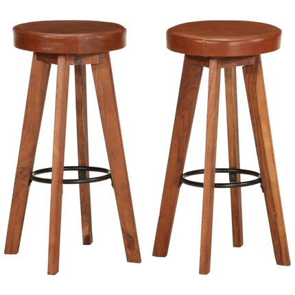 Chaises De Bar Lot De 2 Cuir Véritable Et Bois D'acacia Solide