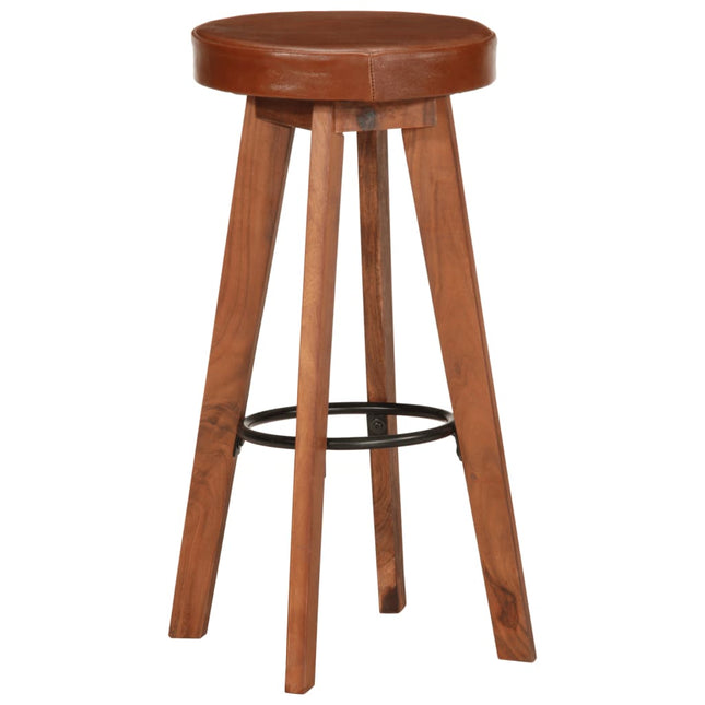 Chaises De Bar Lot De 2 Cuir Véritable Et Bois D'acacia Solide