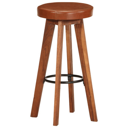 Chaises De Bar Lot De 2 Cuir Véritable Et Bois D'acacia Solide