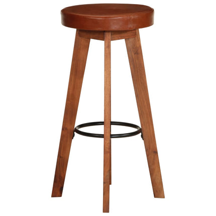 Chaises De Bar Lot De 2 Cuir Véritable Et Bois D'acacia Solide