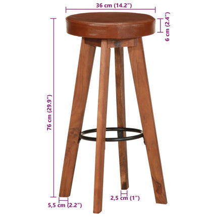 Chaises De Bar Lot De 2 Cuir Véritable Et Bois D'acacia Solide