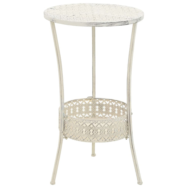 Table De Bistro Style Vintage Ronde Métal 40X70 Cm Blanc