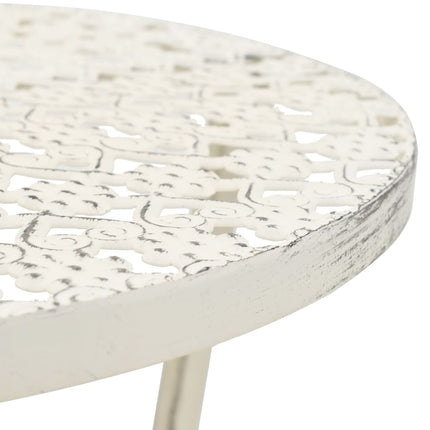 Table De Bistro Style Vintage Ronde Métal 40X70 Cm Blanc