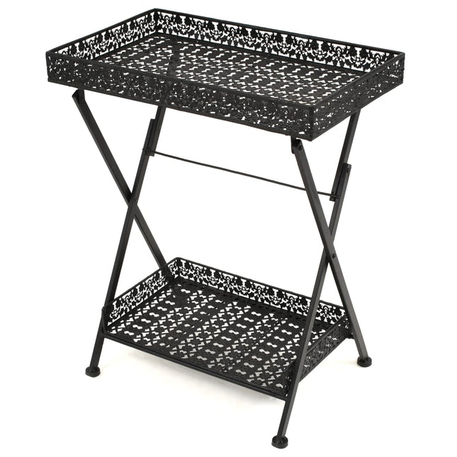 Table À Thé Pliante Style Vintage Métal 58 X 35 X 72 Cm Noir