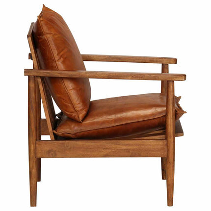Fauteuil Cuir Véritable Avec Bois D'acacia