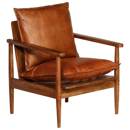 Fauteuil Cuir Véritable Avec Bois D'acacia