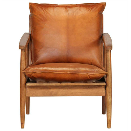 Fauteuil Cuir Véritable Avec Bois D'acacia