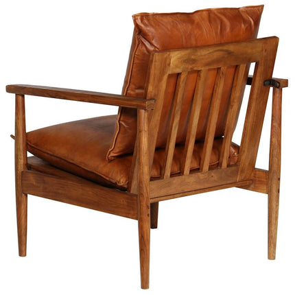 Fauteuil Cuir Véritable Avec Bois D'acacia