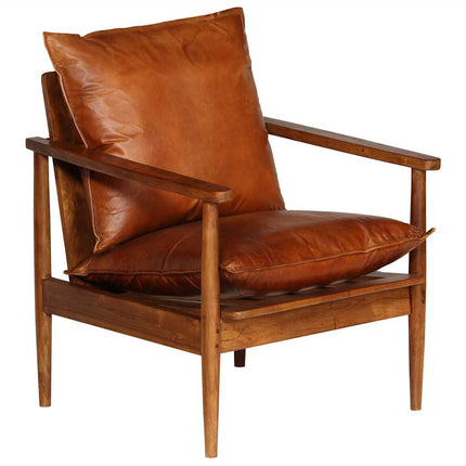 Fauteuil Cuir Véritable Avec Bois D'acacia