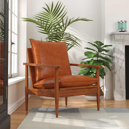 Fauteuil Cuir Véritable Avec Bois D'acacia