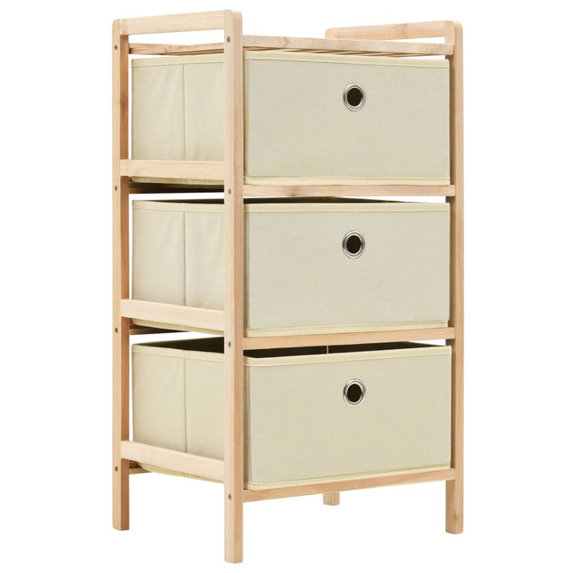 Étagère De Rangement 3 Paniers Tissu Bois De Cèdre Beige