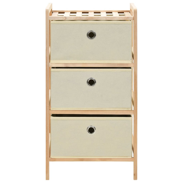 Étagère De Rangement 3 Paniers Tissu Bois De Cèdre Beige