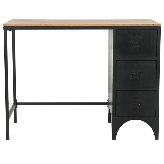 Bureau À Piédestal Unique Bois De Sapin Et Acier 100X50X76 Cm