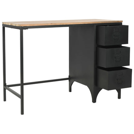 Bureau À Piédestal Unique Bois De Sapin Et Acier 100X50X76 Cm