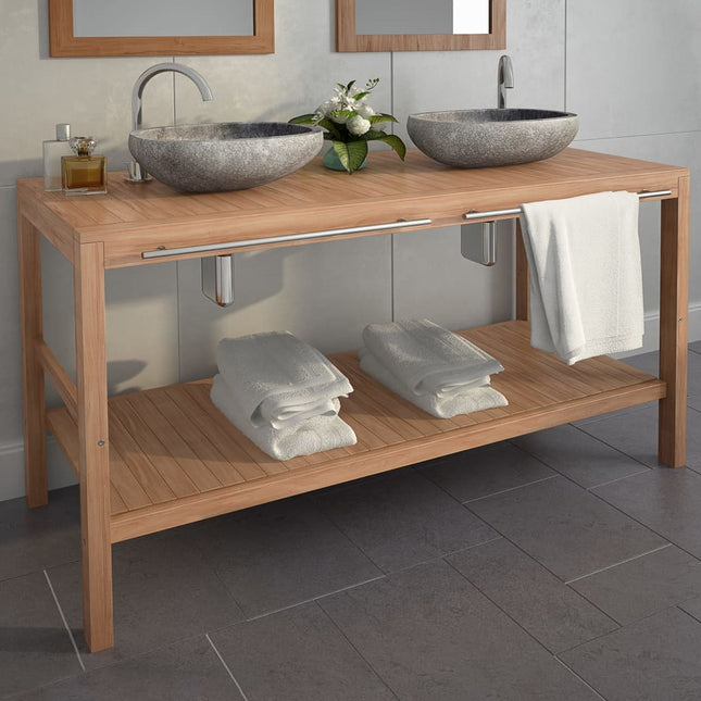 Meuble-Lavabo De Salle De Bains Teck Massif 132X45X75Cm