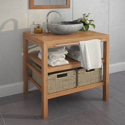 Meuble De Salle De Bain Avec 2 Paniers Teck Massif