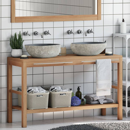 Armoire De Toilette Teck Solide Et Lavabos En Pierre De Rivière