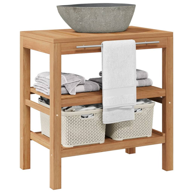 Armoire De Toilette Teck Solide Et Lavabo En Pierre De Rivière