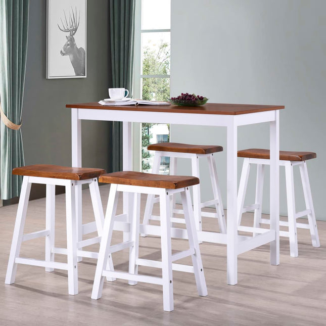 Table Et Tabouret De Bar 5 Pcs Bois Massif