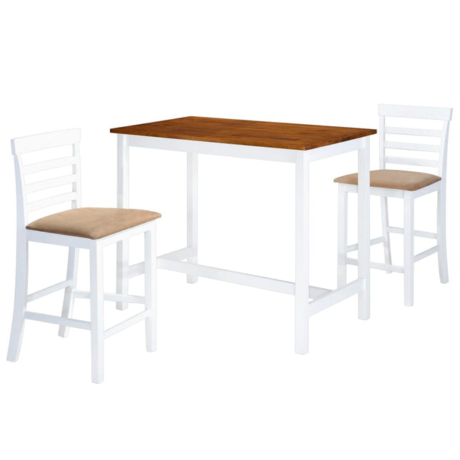 Table Et Chaises De Bar 3 Pcs Bois Massif Marron Et Blanc