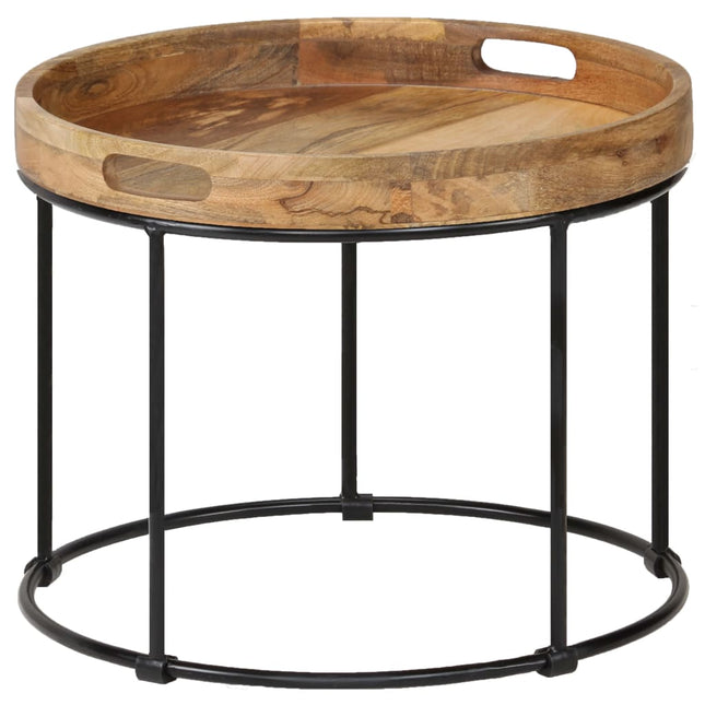 Table Basse Bois De Manguier Massif Et Acier 50X40 Cm