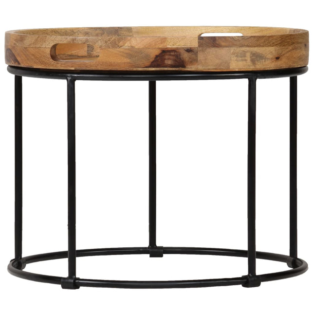 Table Basse Bois De Manguier Massif Et Acier 50X40 Cm
