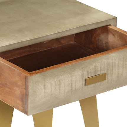 Table De Chevet 45X35X48 Cm Bois Solide De Manguier Et Fonte