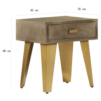Table De Chevet 45X35X48 Cm Bois Solide De Manguier Et Fonte