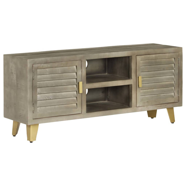 Meuble Tv Bois Solide De Manguier Gris Avec Laiton 110X30X48 Cm