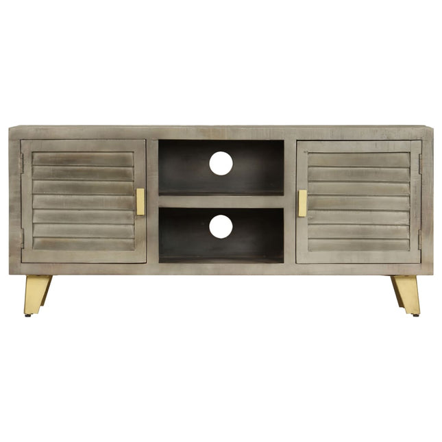 Meuble Tv Bois Solide De Manguier Gris Avec Laiton 110X30X48 Cm
