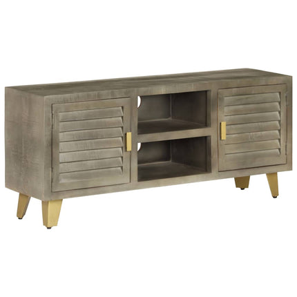 Meuble Tv Bois Solide De Manguier Gris Avec Laiton 110X30X48 Cm