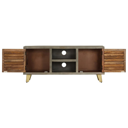 Meuble Tv Bois Solide De Manguier Gris Avec Laiton 110X30X48 Cm