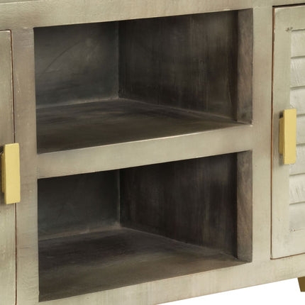 Meuble Tv Bois Solide De Manguier Gris Avec Laiton 110X30X48 Cm