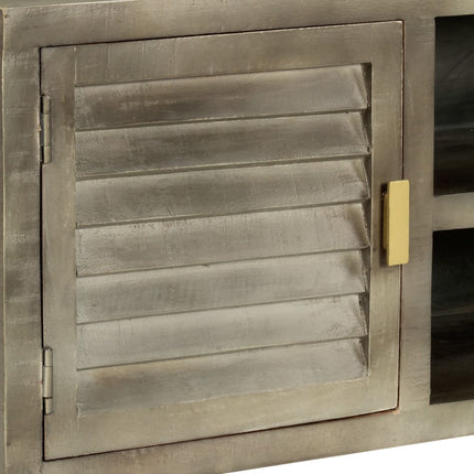 Meuble Tv Bois Solide De Manguier Gris Avec Laiton 110X30X48 Cm