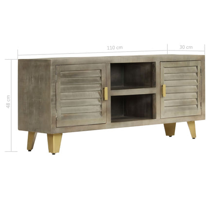 Meuble Tv Bois Solide De Manguier Gris Avec Laiton 110X30X48 Cm