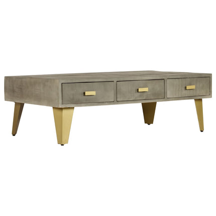 Table Basse Bois De Manguier Gris Avec Laiton 110X60X35 Cm