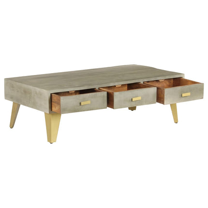 Table Basse Bois De Manguier Gris Avec Laiton 110X60X35 Cm