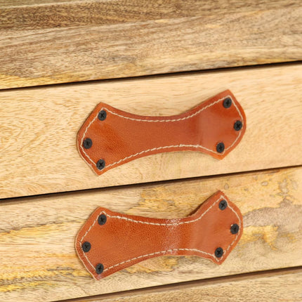 Banc De Rangement Bois De Manguier Cuir Véritable 120X36X36 Cm