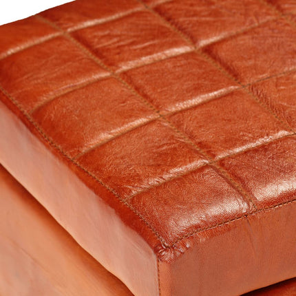 Banc De Rangement Bois De Manguier Cuir Véritable 120X36X36 Cm