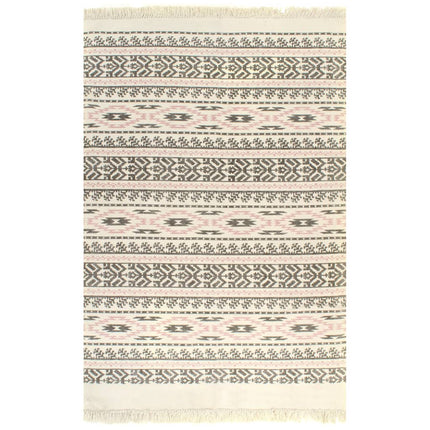 Tapis Kilim Coton Avec Motif Gris/Rose