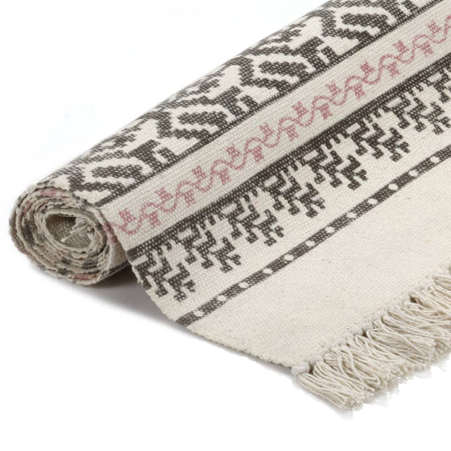 Tapis Kilim Coton Avec Motif Gris/Rose
